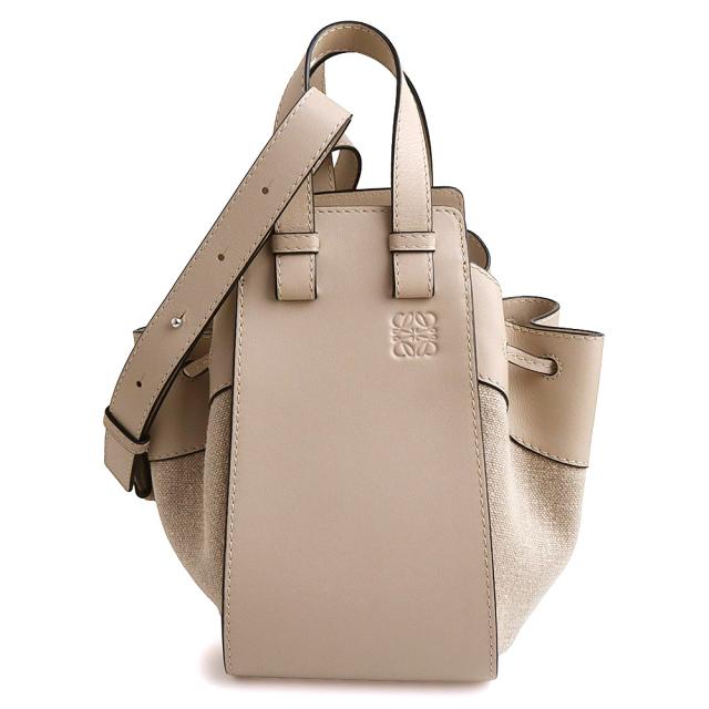 【未使用　展示品】ロエベ LOEWE ハンモック ドローストリング スモール 2way ショルダー ハンドバッグ 斜め掛け カーフスキン レザー リネン ライトオーツ シルバー金具 314.39.Z95