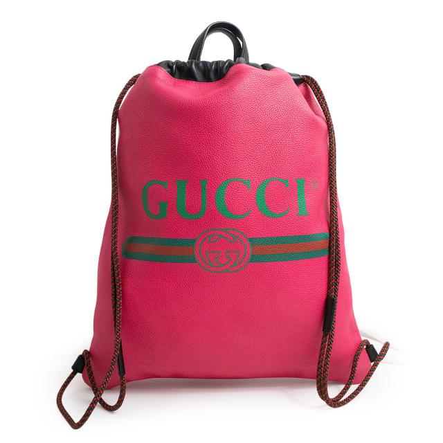 （新品・未使用品）グッチ GUCCI ロゴプリント ドローストリング ナップサック リュック デイパック バックパック カーフスキン レザー ピンク 494053