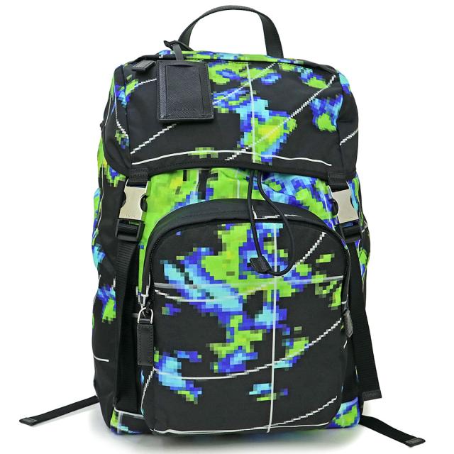 （未使用　展示品）プラダ PRADA ナイロン マルチカラー リュック デイパック バックパック TESSUTO RADAR ブルー グリーン ブラック シルバー金具 2VZ135