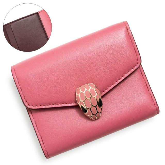 ブルガリ　三つ折り財布　セルペンティ　コンパクトウォレット　ピンク　レディース ブルガリ 三つ折り財布 セルペンティ コンパクトウォレット ピンク