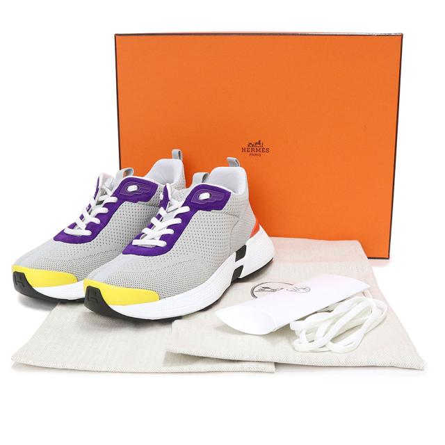 （未使用保管品）エルメス HERMES ヒーローズ スニーカー シューズ 靴 #36.5 23.5cm ニット テクニック シェーヴルヴェロア Gris Clair グリクレール マルチカラー グレー