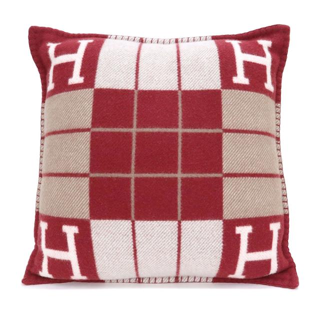 （美品）エルメス HERMES クッション アヴァロンIII PM メリノウール 90% カシミヤ 10% Ecru エクリュ Rouge H ルージュアッシュ レッド ベージュ