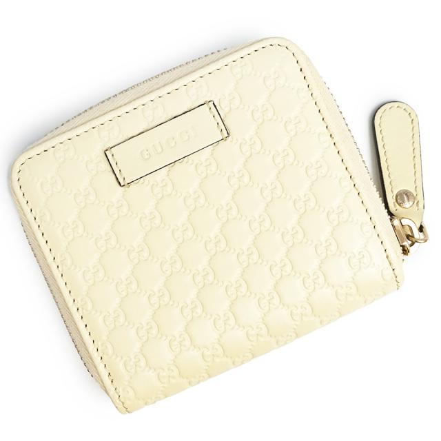 （新品・未使用品）グッチ GUCCI シグネチャー コンパクト 二つ折り財布 マイクログッチシマレザー アイボリー ライトゴールド金具 449395 箱付