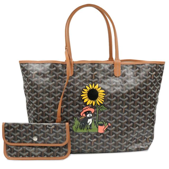 （未使用保管品）ゴヤール GOYARD サンルイ PM マーカージュ ユロ イン ザ ガーデン トートバッグ ゴヤールディンキャンバス シュヴロッシュ カーフスキン レザー ブラック ナチュラル コーラル シルバー金具 STLOUIPMLTY01CL03P