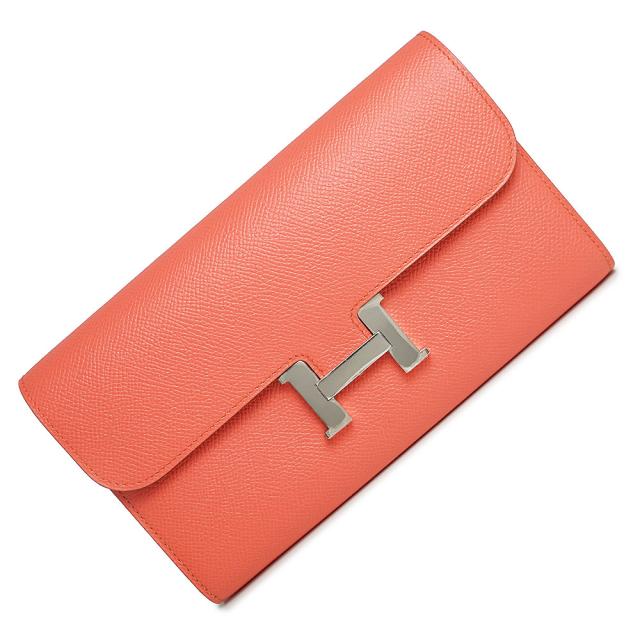 （新品・未使用品）エルメス HERMES コンスタンス ロング 二つ折り長財布 ヴォーエプソン レザー フラミンゴ ピンク シルバー金具 □R刻印 箱付