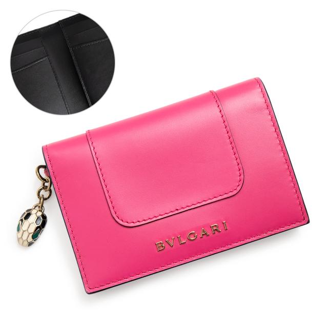 （未使用　展示品）ブルガリ BVLGARI セルペンティ カードホルダー カードケース 名刺入れ 定期入れ パスケース カーフスキン レザー ピンク ブラック バイカラー ゴールド金具 288822