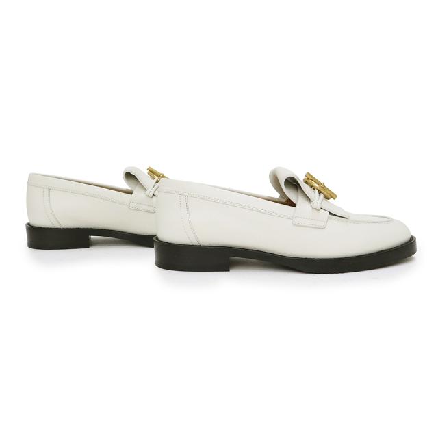 （未使用　展示品）エルメス HERMES モカシン インパクト ローファー シューズ 靴 #36.5 23.5cm カーフスキン レザー Blanc de Paris ブラン ドゥ パリ オフホワイト ゴールド金具