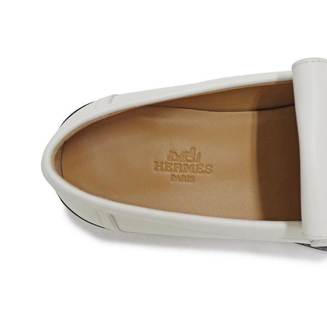 （未使用　展示品）エルメス HERMES モカシン インパクト ローファー シューズ 靴 #36.5 23.5cm カーフスキン レザー Blanc de Paris ブラン ドゥ パリ オフホワイト ゴールド金具