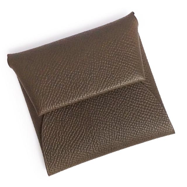 （新品・未使用品）エルメス HERMES バスティア ケース 小銭入れ 財布 ヴォーエプソン レザー エコルセ ブラウン シルバー金具 B刻印 箱付