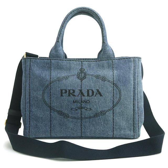 （未使用　展示品）プラダ PRADA カナパ 2way ショルダー ハンドバッグ 斜め掛け デニム BLEU ブルー ゴールド金具 1BG439