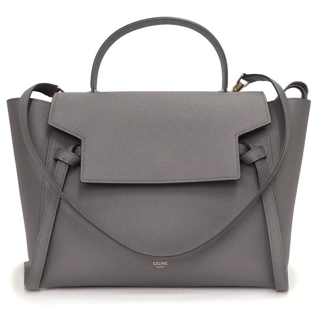 （未使用　展示品）セリーヌ CELINE ベルトバッグ ミニ 2Way ショルダー ハンドバッグ グレインカーフレザー グレー ゴールド金具 189103ZVA