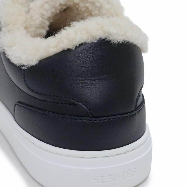 （未使用保管品）エルメス HERMES デイ ケリー バックル スニーカー シューズ 靴 #36 23cm 23.5cm カーフスキン レザー ムートン ブラック シルバー金具 箱付