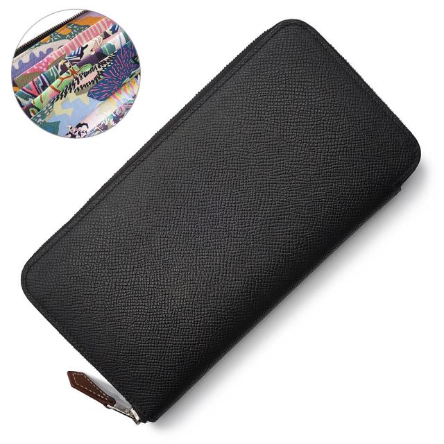 （中古）エルメス HERMES アザップ ロング シルクイン EN LIBERTE アンリベルテ 自由に ラウンドファスナー ジップ 長財布 ヴォーエプソン レザー ノワール カシス ヴェールフィズ ブラック シルバー金具 W刻印