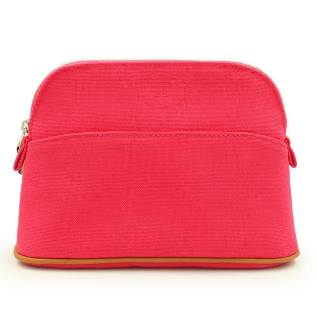 （未使用保管品）エルメス HERMES ボリード ミニ 20 コスメ 化粧ポーチ コットン100％ キャンバス Hibiscus  ハイビスカス ピンク シルバー金具