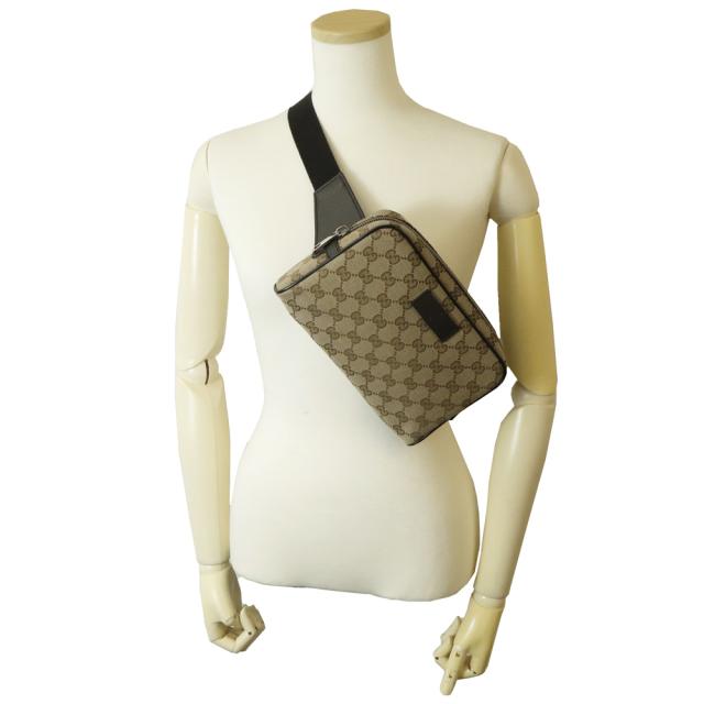 （未使用　展示品）グッチ GUCCI キャンバス レザーボディバッグ ウエストバッグ GGキャンバス ベージュ ブラウン シルバー金具 449174_7