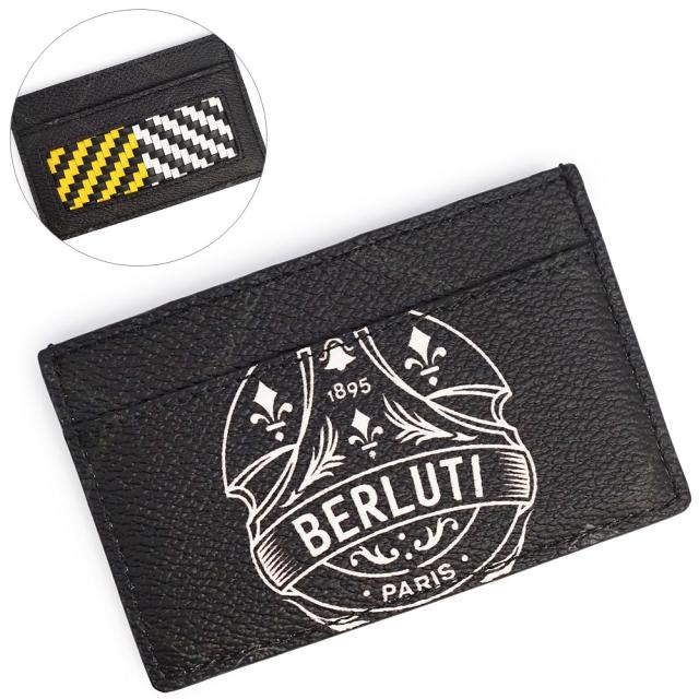 （未使用　展示品）ベルルッティ Berluti ビッグクレスト カードケース パスケース 名刺入れ 定期入れ PVCコーティングキャンバス カーフスキン レザー ブラック イエロー ホワイト