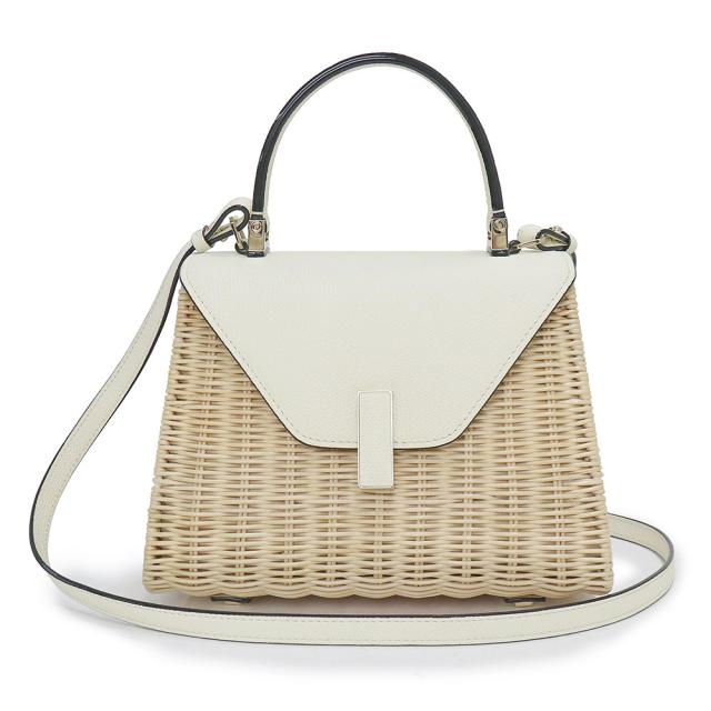 （未使用　展示品）ヴァレクストラ Valextra ミニ イジィデ ウィッカー 2WAY ショルダー ハンドバッグ 斜め掛け ソフトカーフ ベージュ ホワイト ライトゴールド金具 WBES0049611ZOC99MGWW