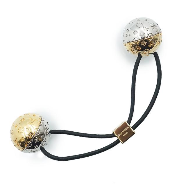 （未使用　展示品）ルイ ヴィトン LOUIS VUITTON シュシュ ナノグラム プラネットLV ヘアゴム ヘアアクセサリー ゴールド シルバー ブラック M80266 箱付