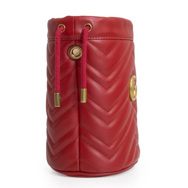 （新品・未使用品）グッチ GUCCI GGマーモント スモール バケットバッグ ショルダーバッグ 斜め掛け シェブロンキルティングレザー ハイビスカスレッド アンティークゴールド金具 575163 箱付_3