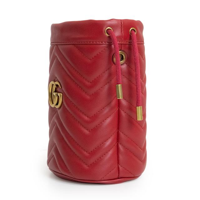 （新品・未使用品）グッチ GUCCI GGマーモント スモール バケットバッグ ショルダーバッグ 斜め掛け シェブロンキルティングレザー ハイビスカスレッド アンティークゴールド金具 575163 箱付_4