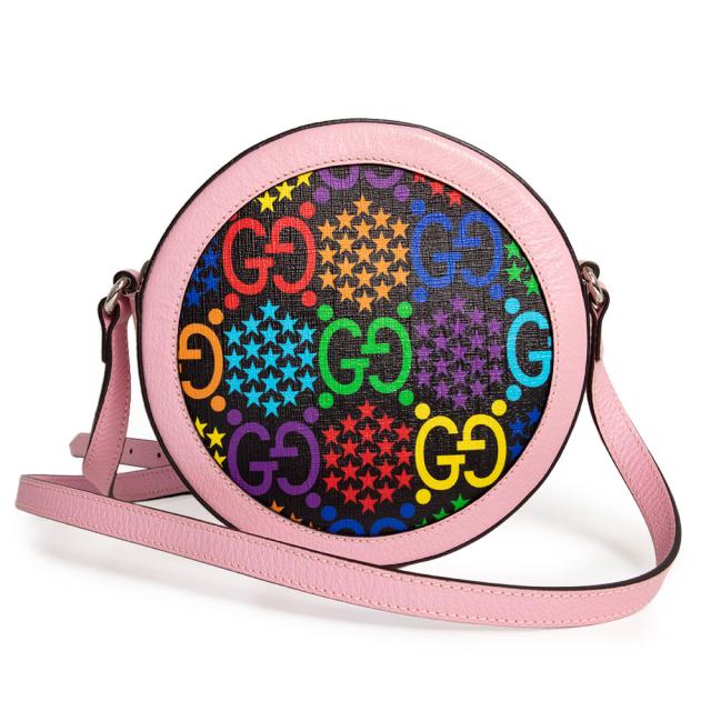 （新品・未使用品）グッチ GUCCI GGサイケデリック ラウンド ショルダーバッグ 斜め掛け PVCコーティングキャンバス レザー マルチカラー ピンク ゴールド金具 603938 箱付