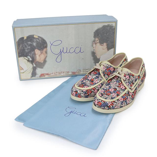 （新品・未使用品）グッチ GUCCI リバティ コラボ フラワープリント モカシン デッキシューズ ローファー シューズ 靴 #7.5 26.5cm キャンバス マルチカラー ベージュ シルバー金具 547641