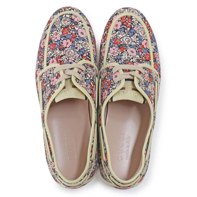 （新品・未使用品）グッチ GUCCI リバティ コラボ フラワープリント モカシン デッキシューズ ローファー シューズ 靴 #7.5 26.5cm キャンバス マルチカラー ベージュ シルバー金具 547641