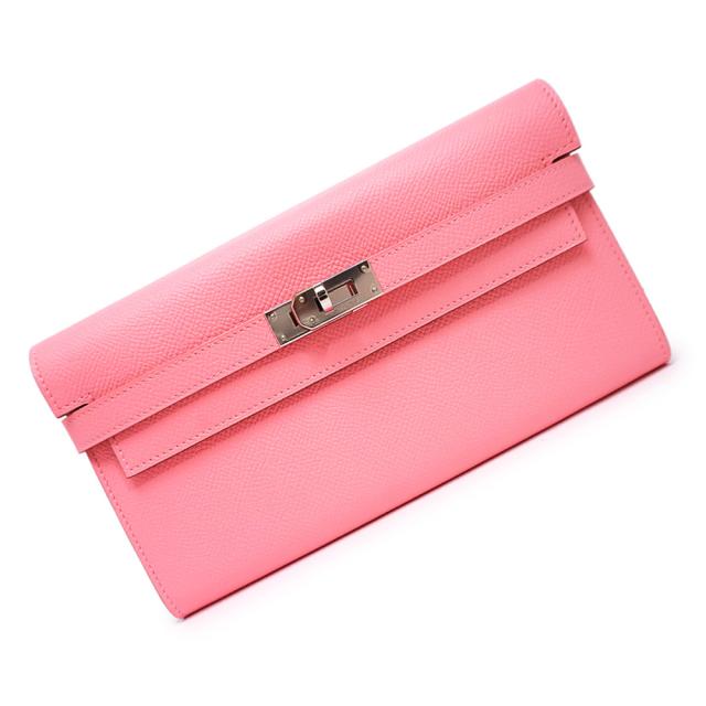 （未使用　展示品）エルメス HERMES ケリーウォレット ロング 二つ折り長財布 ヴォーエプソン レザー ローズコンフェッティ ピンク シルバー金具 □R刻印