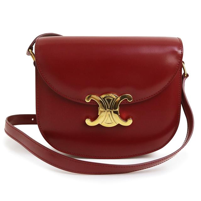 （未使用　展示品）セリーヌ CELINE ブザス クレア ティーン トリオンフ ショルダーバッグ 斜め掛け シャイニーカーフスキン レザー カーマイン レッド ゴールド金具 110413BF4