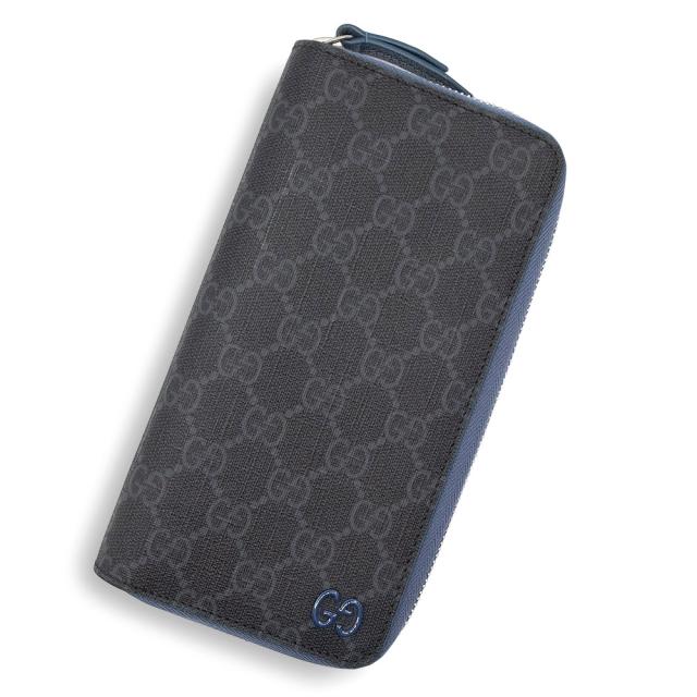 （未使用　展示品）グッチ GUCCI ジップアラウンドウォレット 長財布 GGスプリームキャンバス レザー バイカラー ブラック ブルー シルバー金具 822051