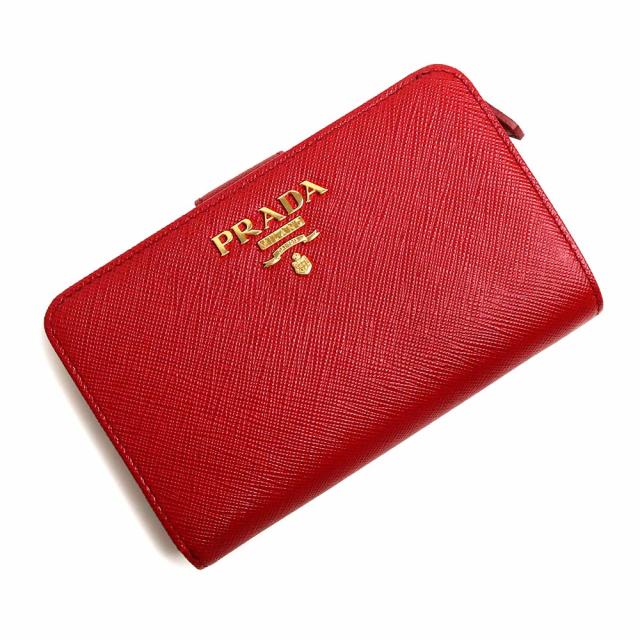 （新品・未使用品）プラダ PRADA コンパクト L字ファスナー 二つ折り財布 サフィアノ サフィアーノ メタル カーフレザー フォーコ レッド ゴールド金具 1ML225 箱付