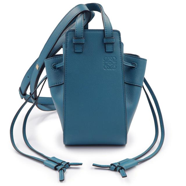 （未使用　展示品）ロエベ LOEWE ハンモック ドローストリング 2Way ミニ ショルダー ハンドバッグ 斜め掛け カーフスキン レザー ラグーン ブルー ゴールド金具 314.30.V07