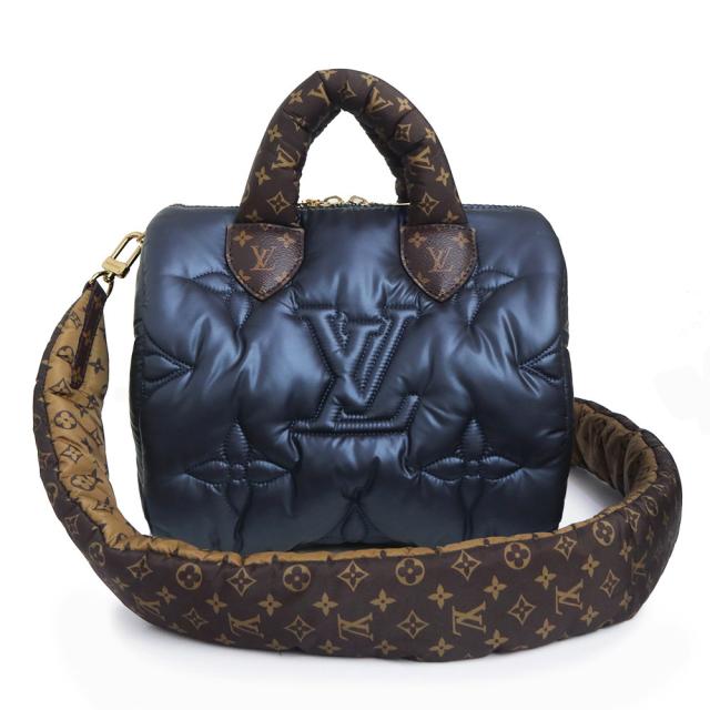 （未使用　展示品）ルイ ヴィトン LOUIS VUITTON LVピロー スピーディ バンドリエール 25 2way ショルダー ハンドバッグ 斜め掛け リサイクルナイロン メタリックブルー ネイビー ブラウン ゴールド金具 M21061
