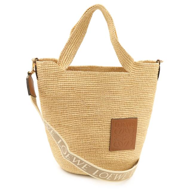 （未使用　展示品）ロエベ LOEWE スリットバッグ ミニ 2way 斜め掛け ショルダー ハンドバッグ ラフィア カーフスキン レザー タン ブラウン ナチュラル ゴールド金具 A685453X07