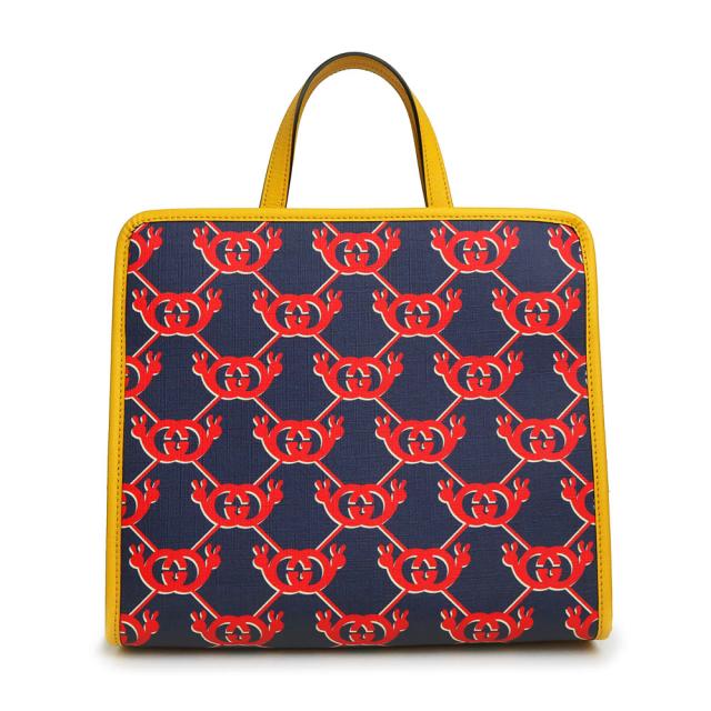 （未使用　展示品）グッチ GUCCI チルドレンズ インターロッキングG スネイル ハンドバッグ カタツムリ GGスプリームキャンバス レザー ネイビー レッド イエロー シルバー金具 605614