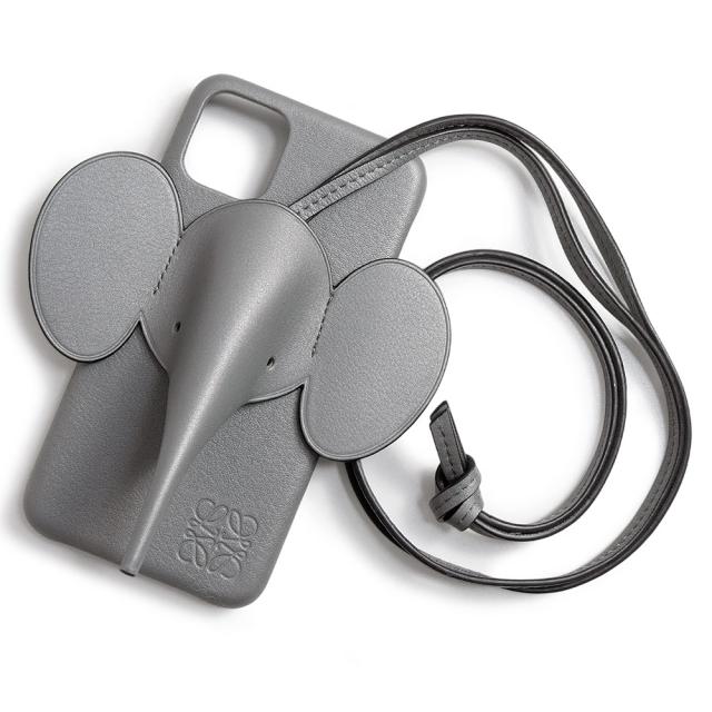 （新品・未使用品）ロエベ LOEWE エレファント ゾウ 象 iPhone 11 スマホ 携帯 スマートフォンケース カーフスキン レザー グレー シルバー金具 C719C80X03