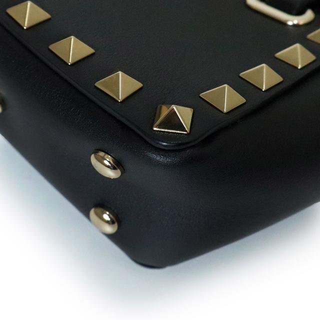 （未使用　展示品）ヴァレンティノ VALENTINO ロックスタッズ ミニトート 2WAY ショルダー ハンドバッグ カーフスキン レザー ブラック ゴールド金具 2W2P0Y28_9