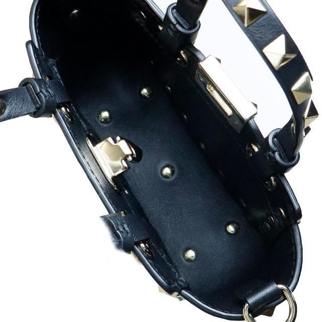 （未使用　展示品）ヴァレンティノ VALENTINO ロックスタッズ ミニトート 2WAY ショルダー ハンドバッグ カーフスキン レザー ブラック ゴールド金具 2W2P0Y28_2