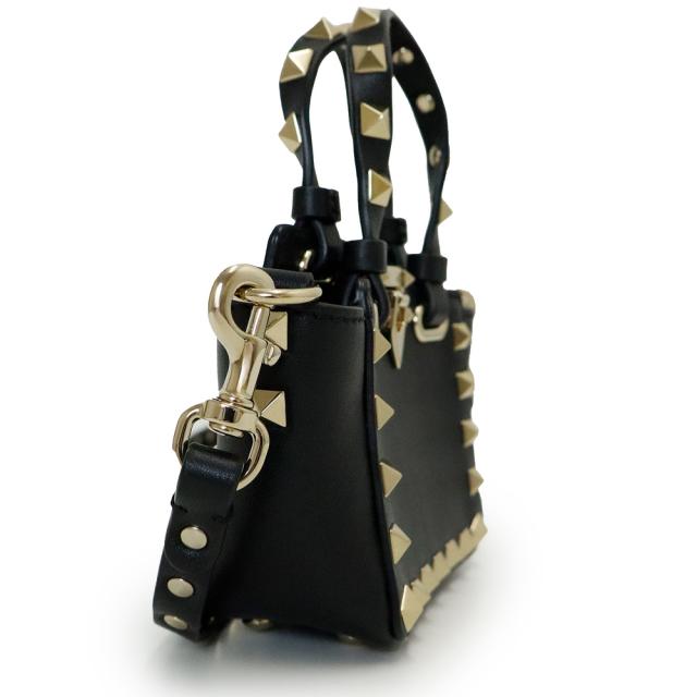 （未使用　展示品）ヴァレンティノ VALENTINO ロックスタッズ ミニトート 2WAY ショルダー ハンドバッグ カーフスキン レザー ブラック ゴールド金具 2W2P0Y28_3