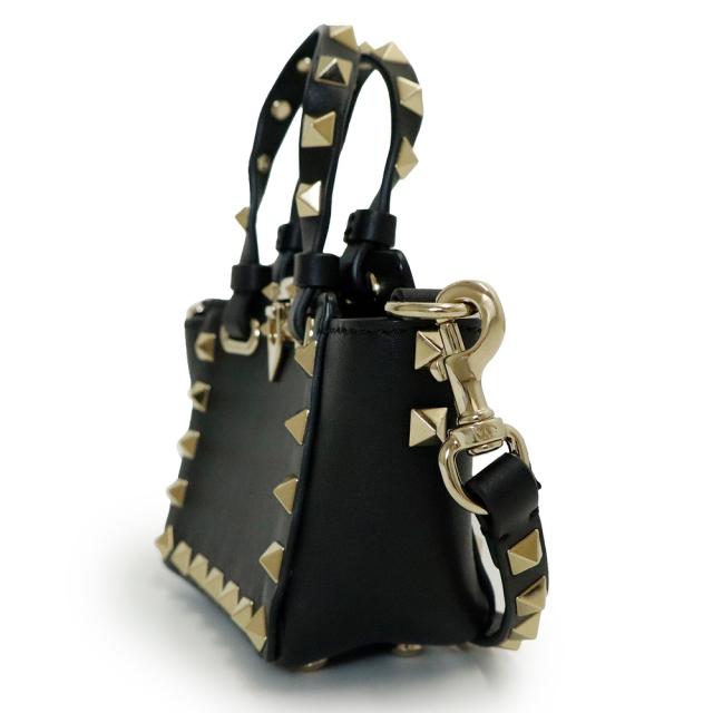 （未使用　展示品）ヴァレンティノ VALENTINO ロックスタッズ ミニトート 2WAY ショルダー ハンドバッグ カーフスキン レザー ブラック ゴールド金具 2W2P0Y28_4