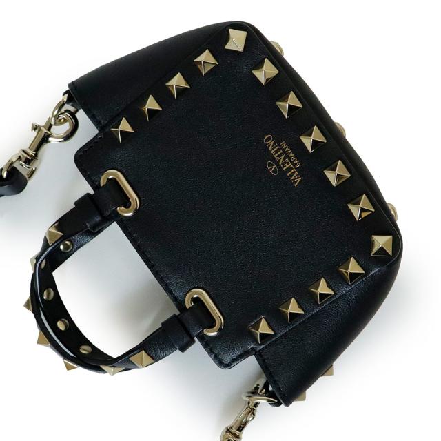 （未使用　展示品）ヴァレンティノ VALENTINO ロックスタッズ ミニトート 2WAY ショルダー ハンドバッグ カーフスキン レザー ブラック ゴールド金具 2W2P0Y28_5