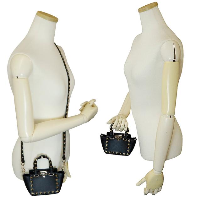 （未使用　展示品）ヴァレンティノ VALENTINO ロックスタッズ ミニトート 2WAY ショルダー ハンドバッグ カーフスキン レザー ブラック ゴールド金具 2W2P0Y28_7