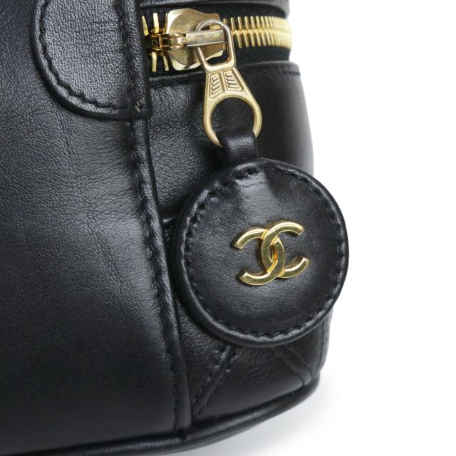（中古）シャネル CHANEL ビコローレ バニティ ポーチ ハンドバッグ ラムスキン レザー ブラック ゴールド金具 A01618_12