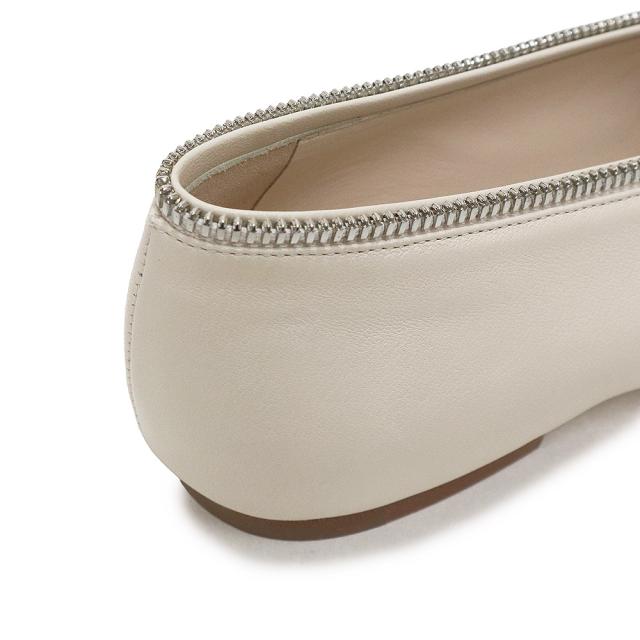 （未使用保管品）バーバリー BURBERRY サドラー ジップ バレリーナ シューズ パンプス 靴 #36 23cm ラムスキン レザー オフホワイト シルバー金具 8086210_9