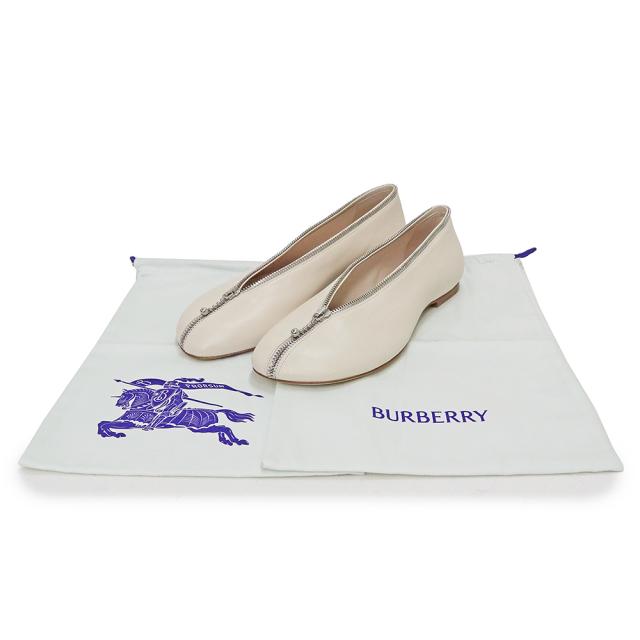 （未使用保管品）バーバリー BURBERRY サドラー ジップ バレリーナ シューズ パンプス 靴 #36 23cm ラムスキン レザー オフホワイト シルバー金具 8086210_1