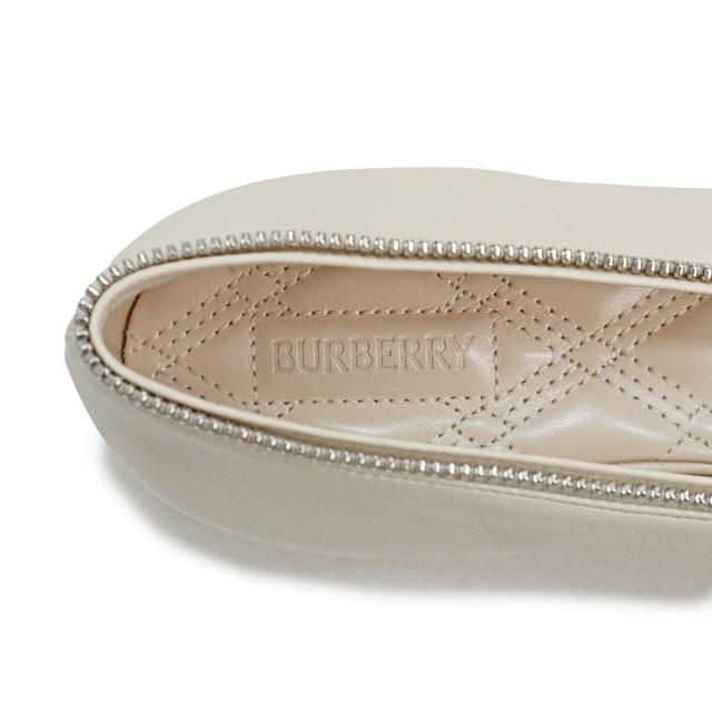 （未使用保管品）バーバリー BURBERRY サドラー ジップ バレリーナ シューズ パンプス 靴 #36 23cm ラムスキン レザー オフホワイト シルバー金具 8086210_7