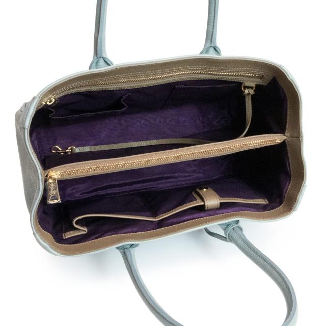 （未使用　展示品）エーディーエムジェーアクセソワドゥマドモワゼル A.D.M.J. -Accesoires De Mademoiselle- トート ハンドバッグ シュリンクレザー ブルーグレー ゴールド金具