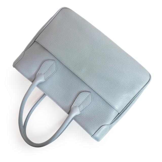 （未使用　展示品）エーディーエムジェーアクセソワドゥマドモワゼル A.D.M.J. -Accesoires De Mademoiselle- トート ハンドバッグ シュリンクレザー ブルーグレー ゴールド金具