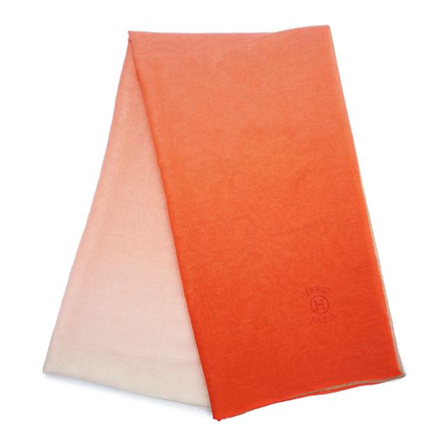 （美品）エルメス HERMES エトール プリュム スカーフ ストール ショール マフラー カシミア75％ シルク25％ グラデーション オレンジ ベージュ 箱付