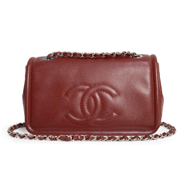 （美品）シャネル CHANEL ココマーク マトラッセ Wチェーン ショルダーバッグ 斜め掛け キャビアスキン レザー ボルドー シルバー金具